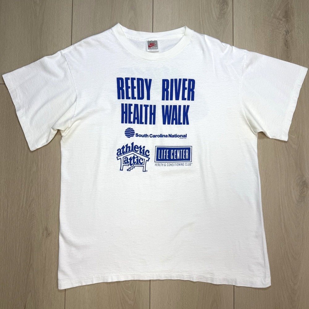 VTG Nike Reedy‎ River Health Walk Single Stitch T-Shirt USA Made XL White 90s